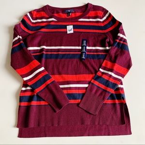 Gap NWT Striped Sweater Crew Neck Cotton Burgundy Red Blue Size XS